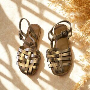 ✨ Gold Woven Leather Sandals – Classic Strappy Summer Style Toddler